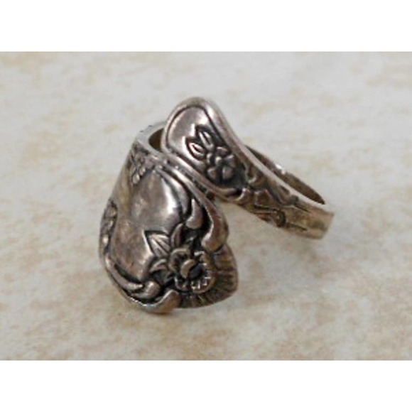 Sterling Silver Spoon Ring Size 6 Adjustable Floral Wrap Vintage Style - Picture 7 of 10